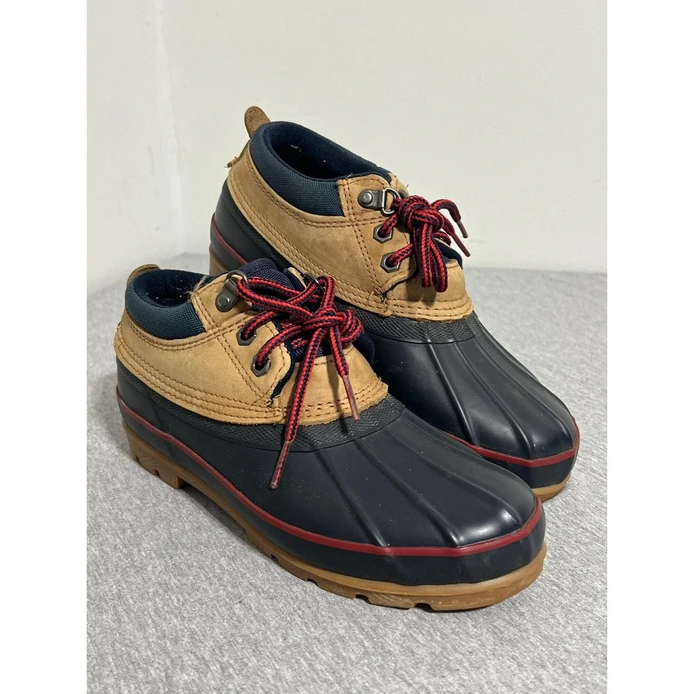 Lands' End Duck Shoes Mens Size 7 Tan‎ Black Leather Rubber Rain Low Traction